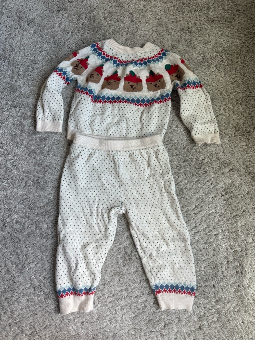 GAP Cream Knit Bear One-Piece with Red and Teal Accents